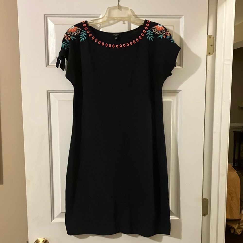 Talbots Navy Shift Dress with Floral Embroidery